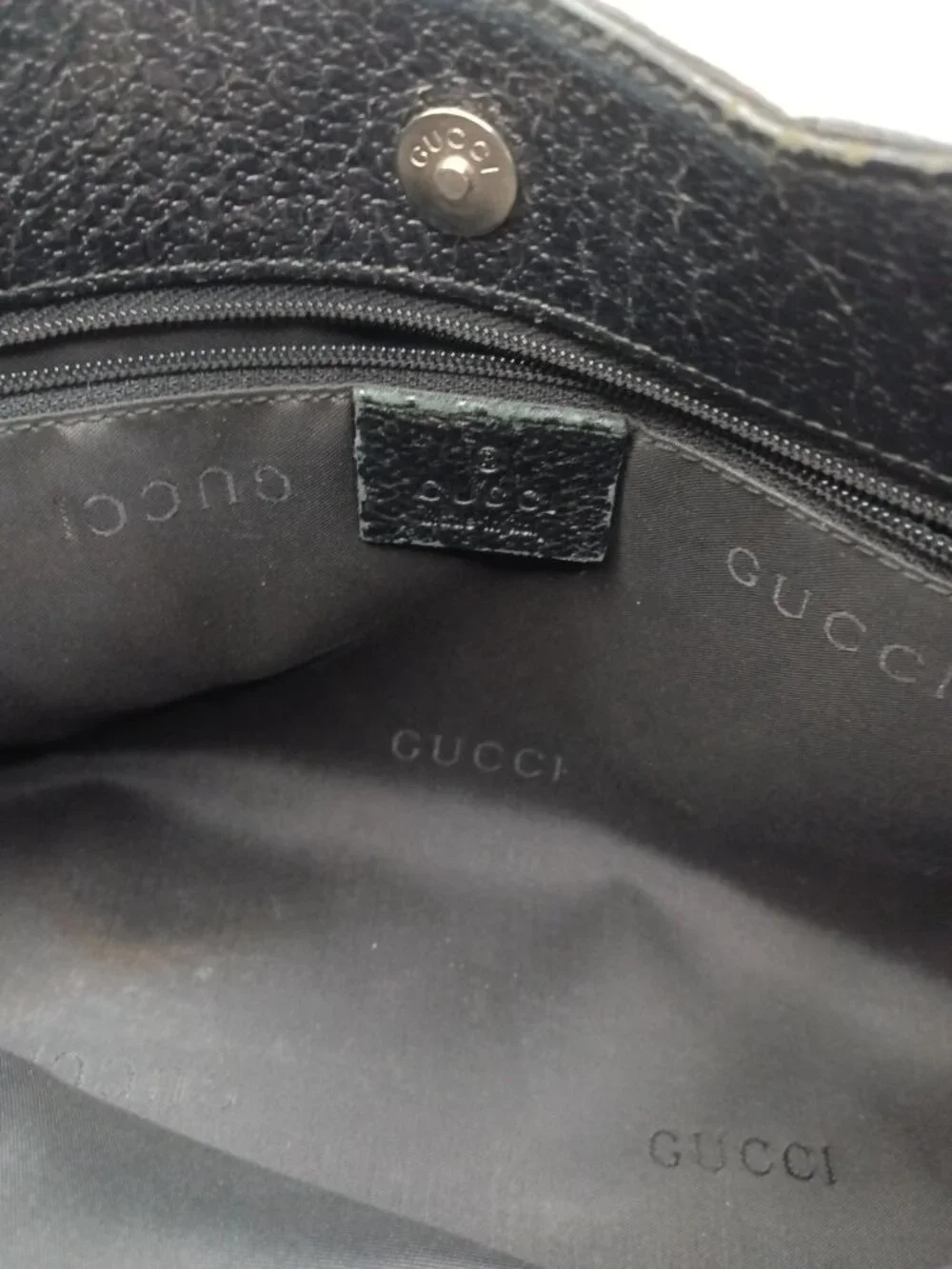 Gucci Black Canvas & Leather Hobo Shoulder Bag Made In Italy